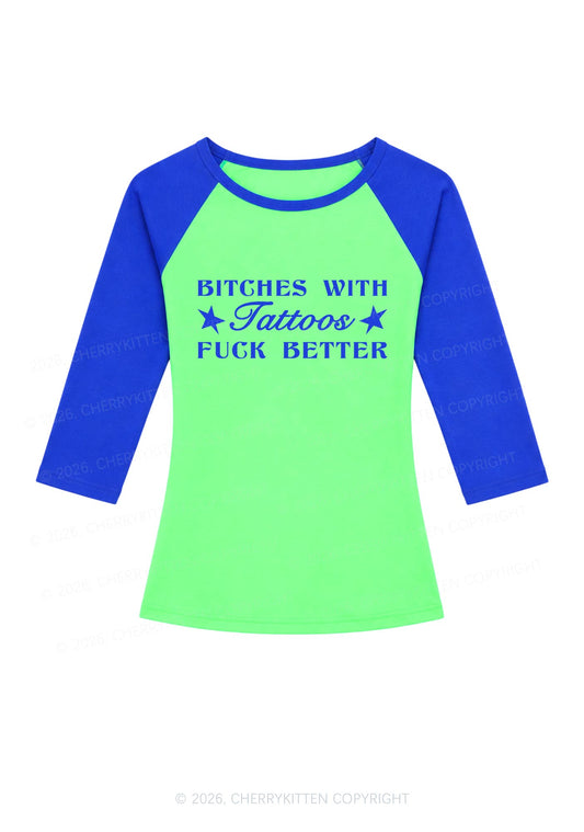 Bxxches With Tattoos Fxxk Better Y2K Raglan Sleeve Crop Top Cherrykitten