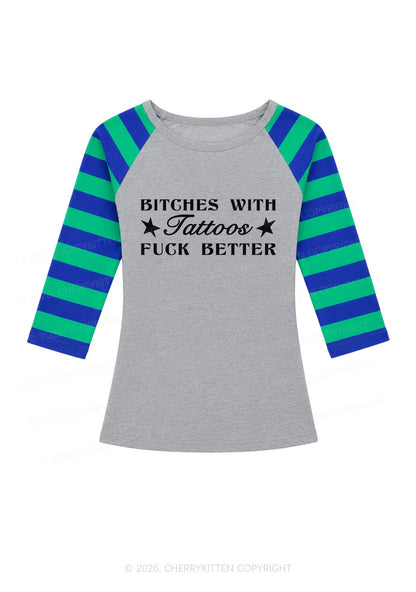 Bxxches With Tattoos Fxxk Better Y2K Raglan Sleeve Crop Top Cherrykitten