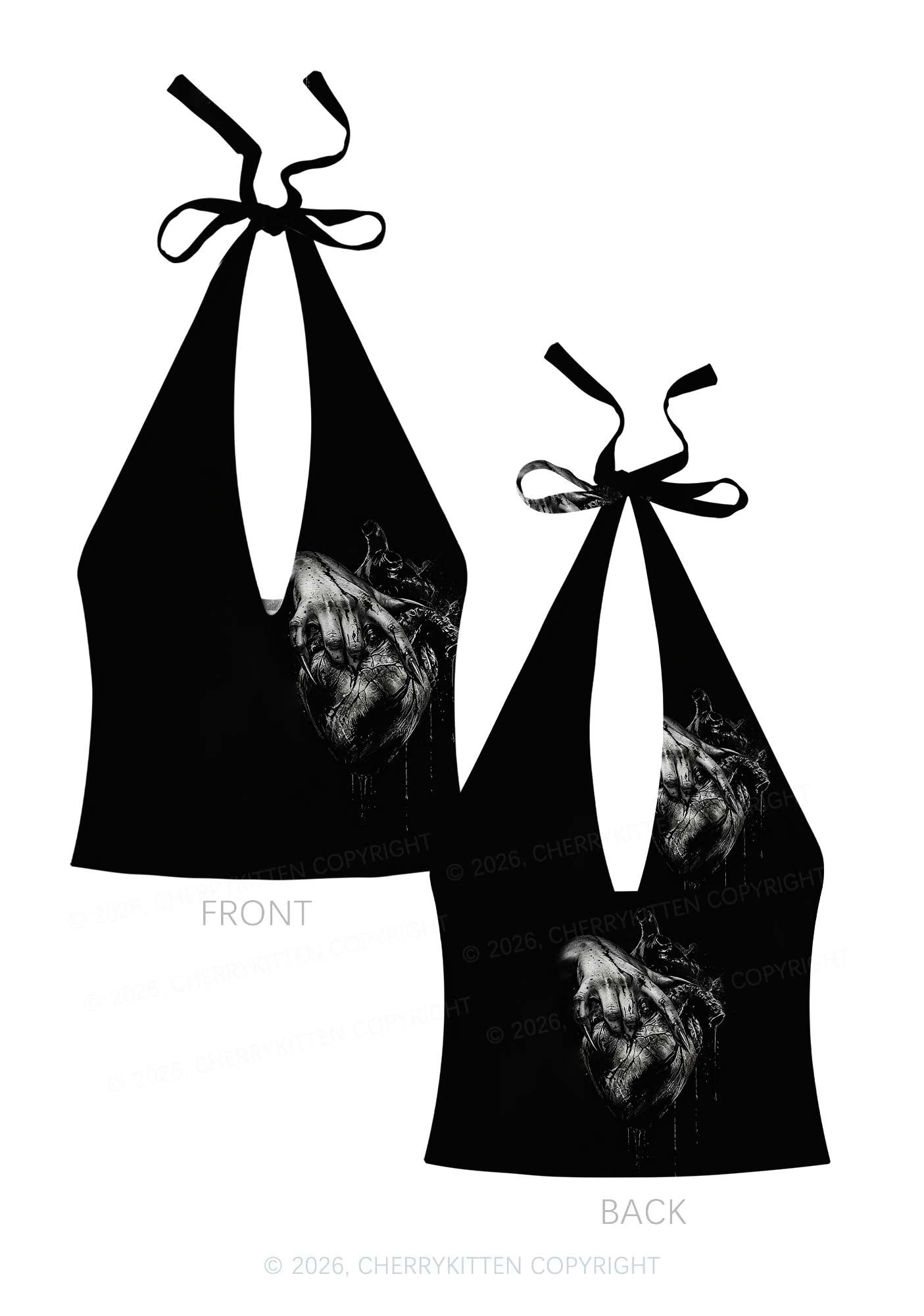 Halloween Monster Hand Bleeding Heart Y2K Print Halter Deep V Neck Cami Cherrykitten