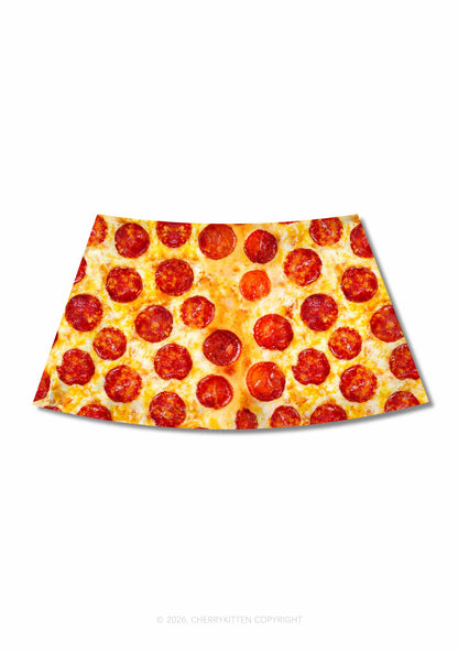 Sausage Pizza Y2K Print Mini Skirt Cherrykitten