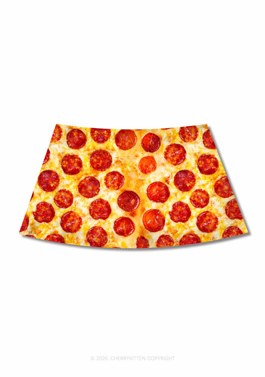 Sausage Pizza Y2K Print Mini Skirt Cherrykitten