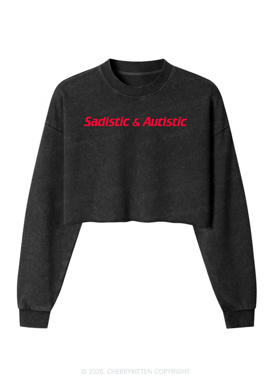 Sadistic Autistic Y2K Crop Washed Sweatshirts Cherrykitten