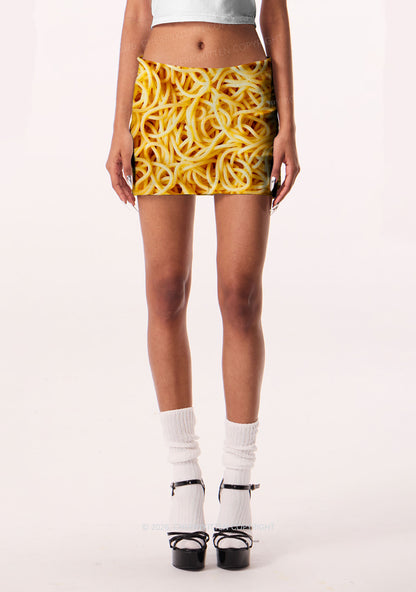 Spaghetti Pasta Y2K Print Mini Skirt Cherrykitten