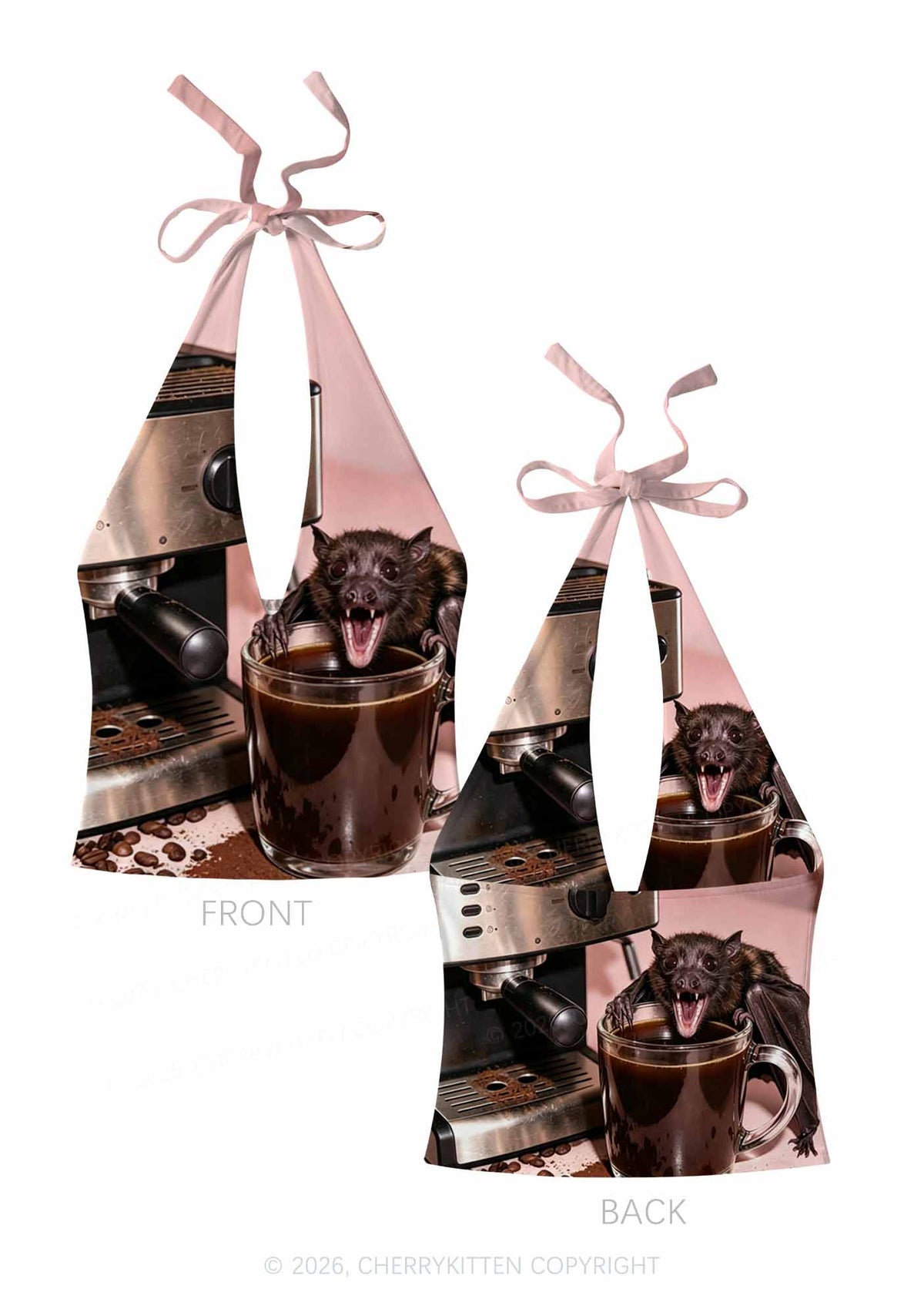 Halloween Bat Coffee Y2K Print Halter Deep V Neck Cami Cherrykitten