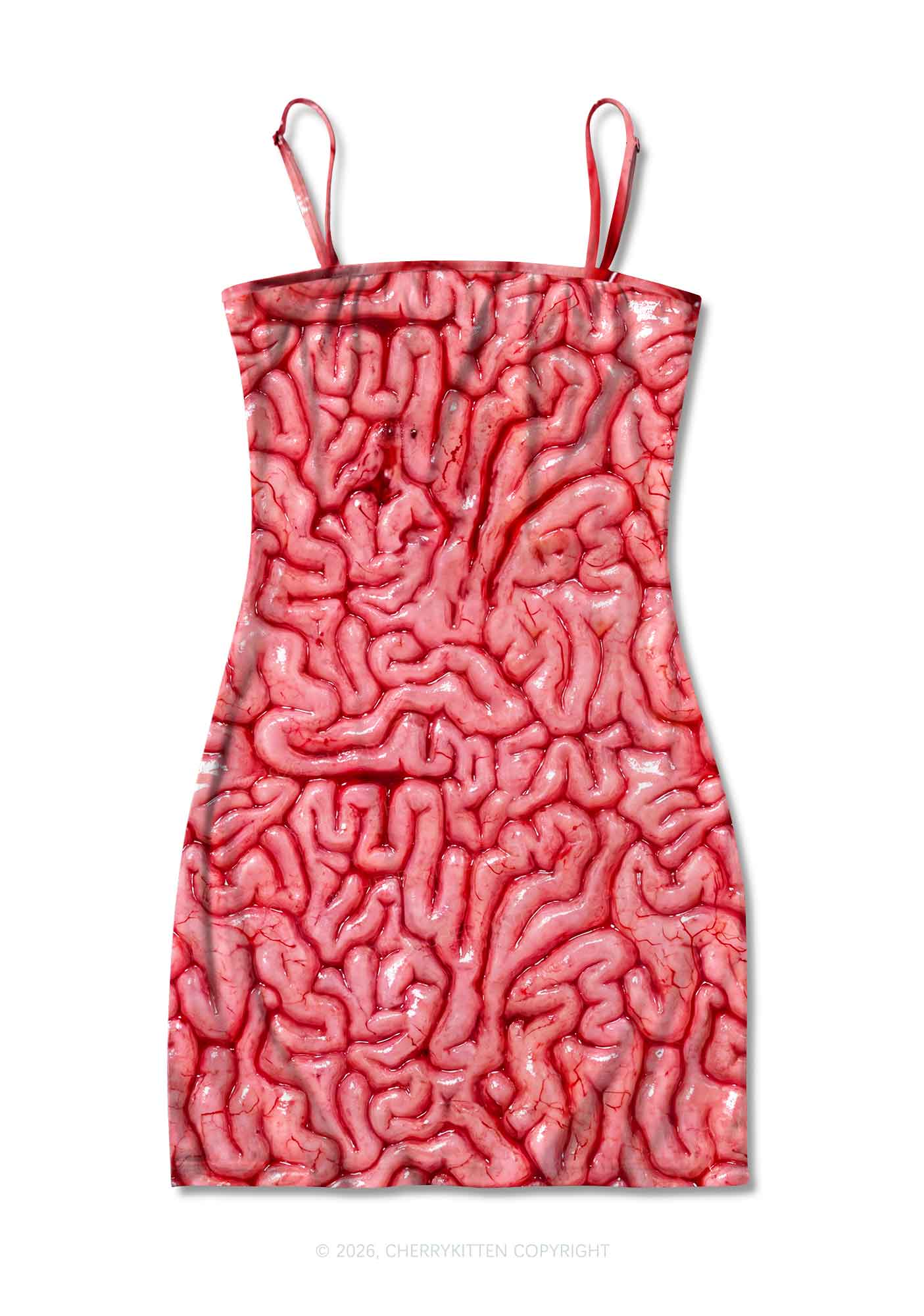 Halloween Fleshy Brain Texture Y2K Print Slip Dress Cherrykitten