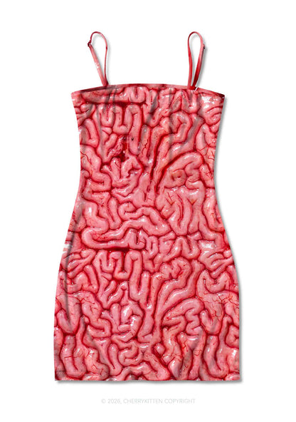 Halloween Fleshy Brain Texture Y2K Print Slip Dress Cherrykitten