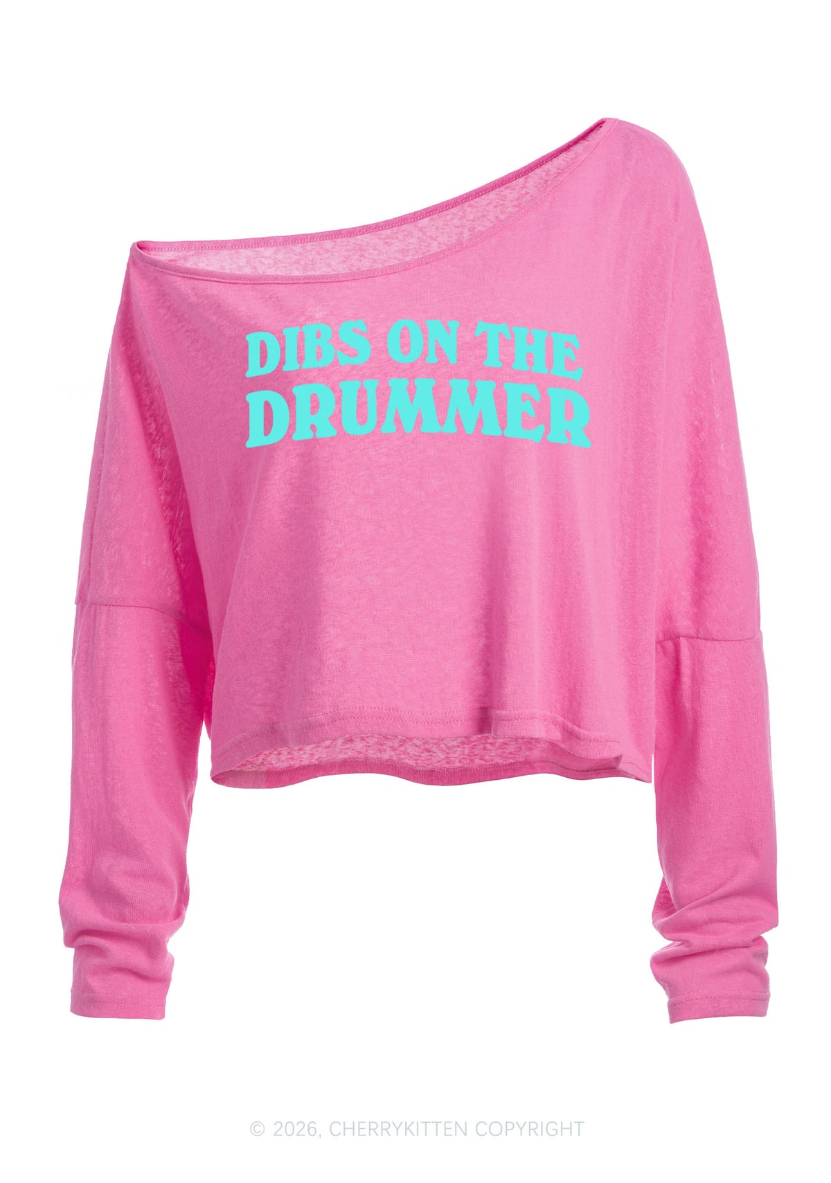 Dibs On The Drummer Y2K Off Shoulder Long Sleeve Crop Top Cherrykitten