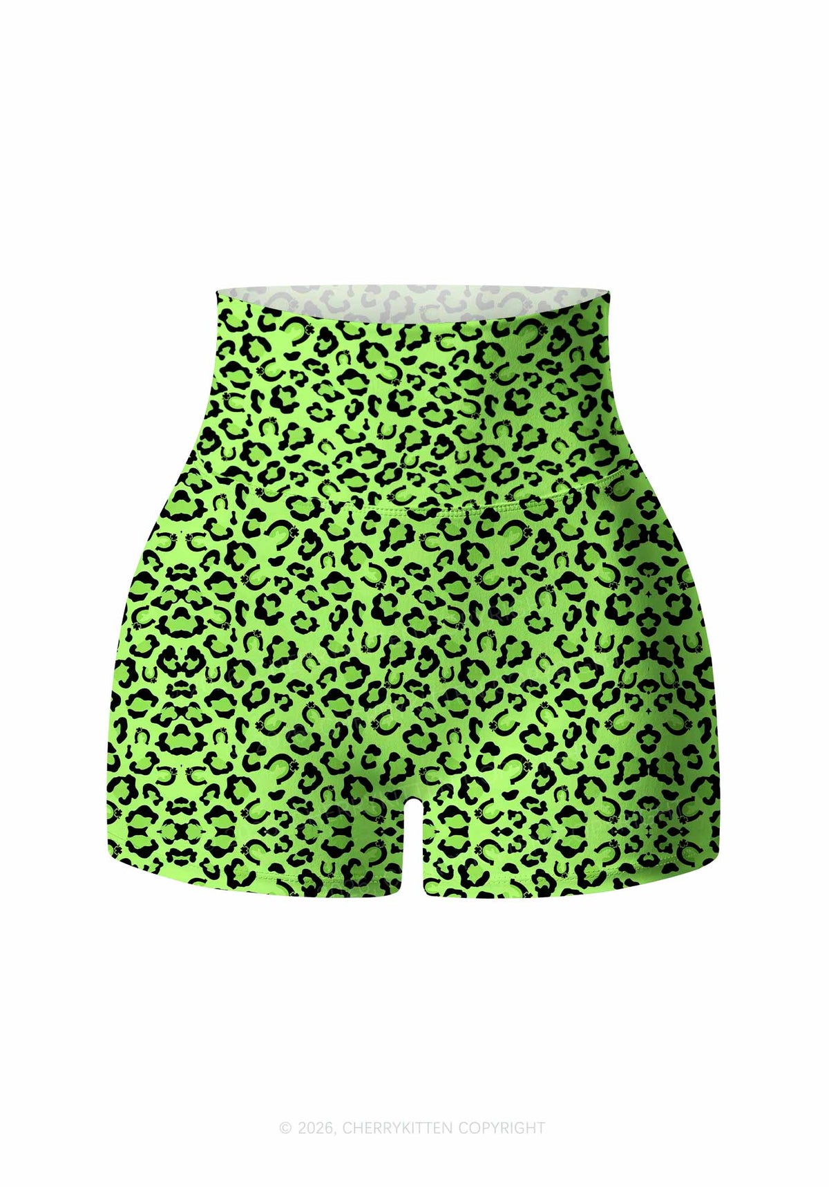 Fluorescent Green Leopard St Patricks Y2K Print Gym Shorts Cherrykitten