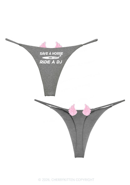 Save Horse Ride DJ Y2K Goth Angel Wings Bikini String Thong Cherrykitten