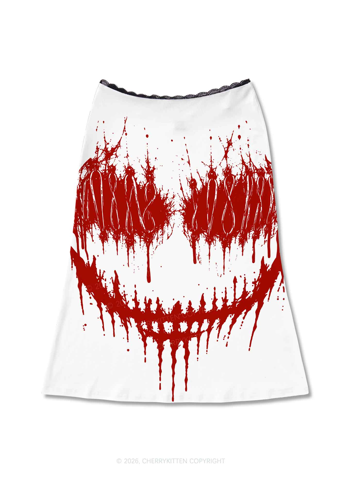 Halloween Blood Drip Face Y2K Print Midi Skirt Cherrykitten
