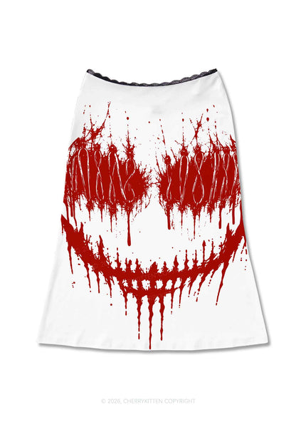 Halloween Blood Drip Face Y2K Print Midi Skirt Cherrykitten