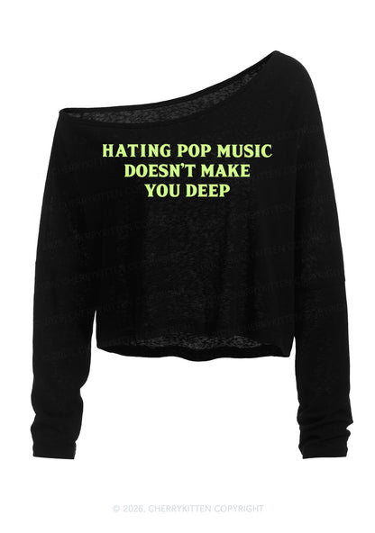 Hating Pop Music Y2K Off Shoulder Long Sleeve Crop Top Cherrykitten