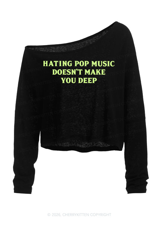 Hating Pop Music Y2K Off Shoulder Long Sleeve Crop Top Cherrykitten