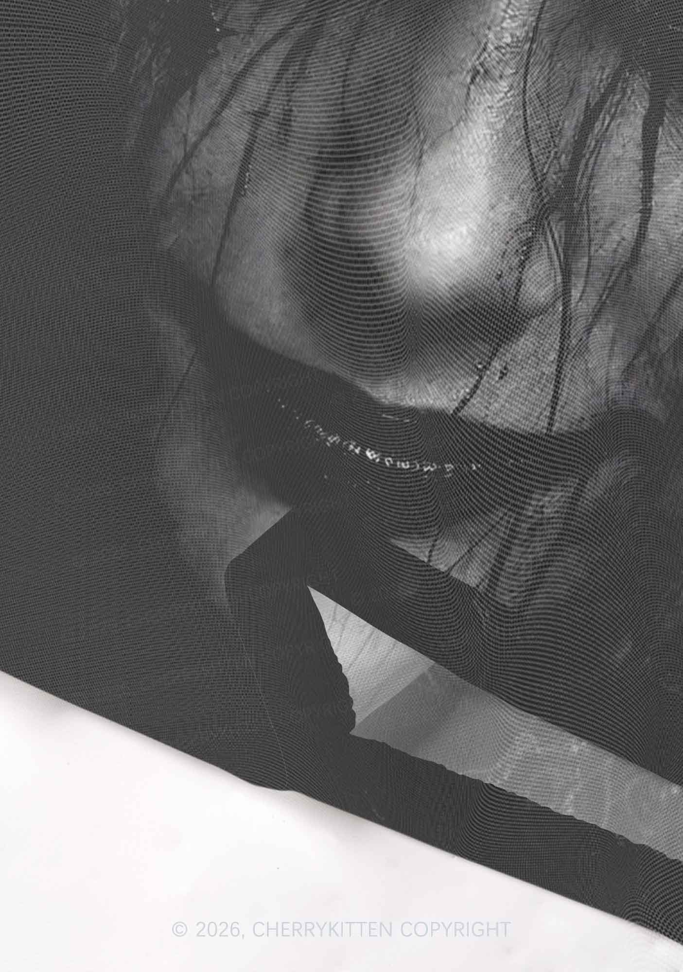 Halloween Black Tears Woman Y2K Mesh Crop Top Cherrykitten