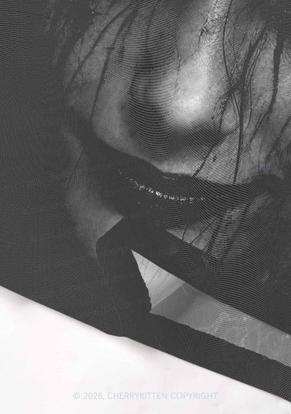 Halloween Black Tears Woman Y2K Mesh Crop Top Cherrykitten