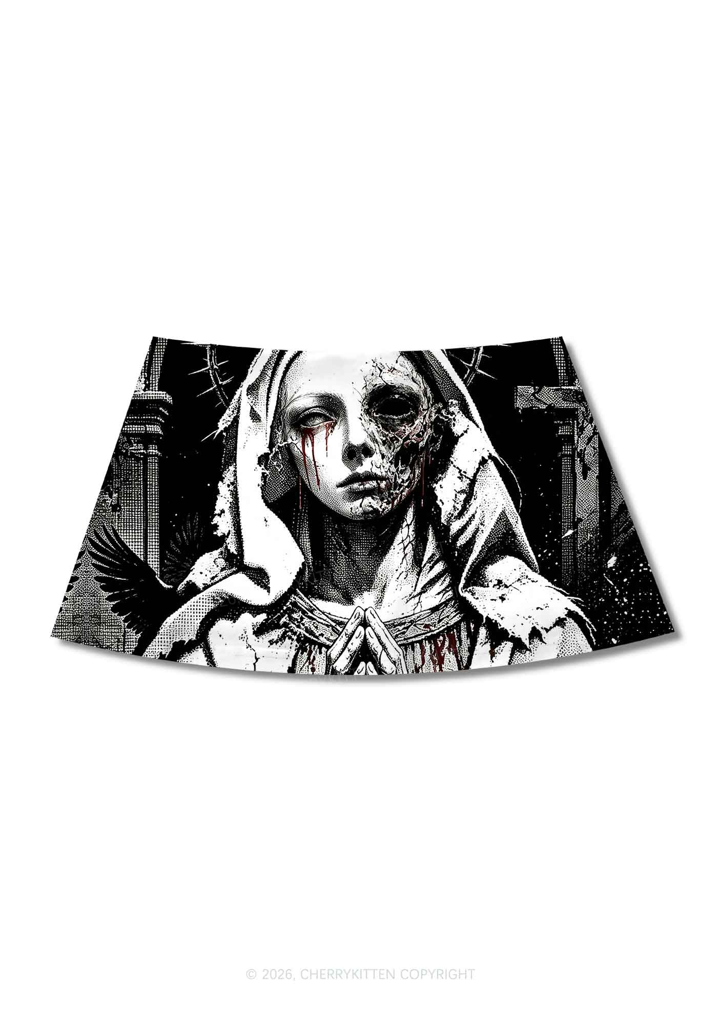 Halloween Decaying Prayer Figure Y2K Print Mini Skirt Cherrykitten