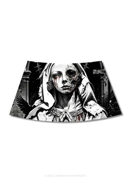 Halloween Decaying Prayer Figure Y2K Print Mini Skirt Cherrykitten
