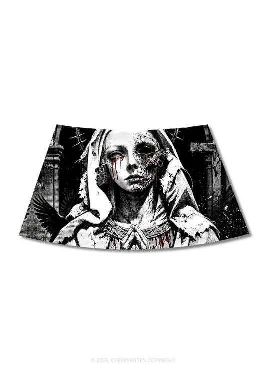 Halloween Decaying Prayer Figure Y2K Print Mini Skirt Cherrykitten