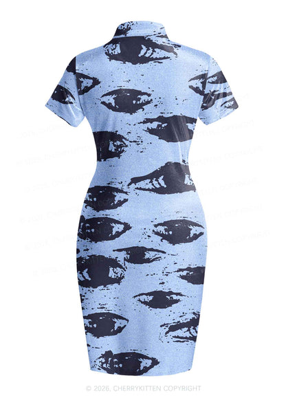 Eyes In The Blue Y2K Cheongsam Mini Dress Cherrykitten