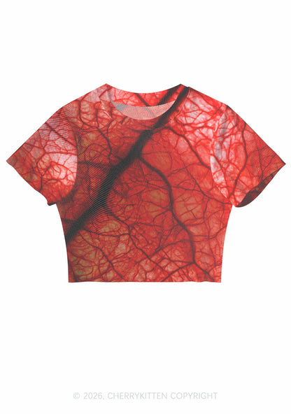 Halloween Red Blood Vessel Y2K Mesh Crop Top Cherrykitten