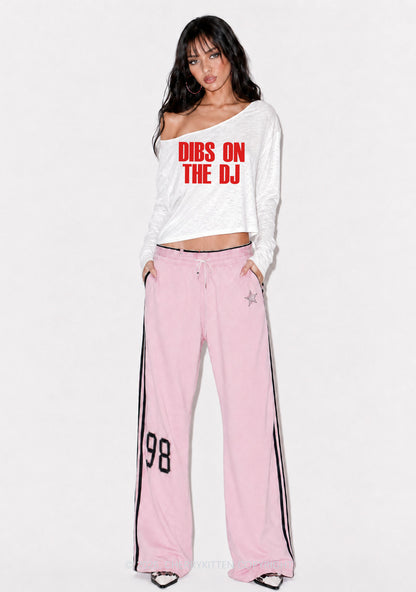 Dibs On The DJ Y2K Off Shoulder Long Sleeve Crop Top Cherrykitten