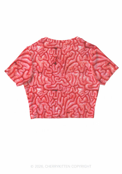 Halloween Fleshy Brain Texture Y2K Mesh Crop Top Cherrykitten