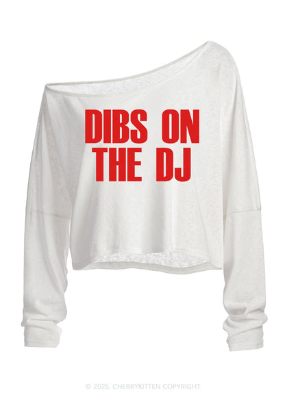Dibs On The DJ Y2K Off Shoulder Long Sleeve Crop Top Cherrykitten