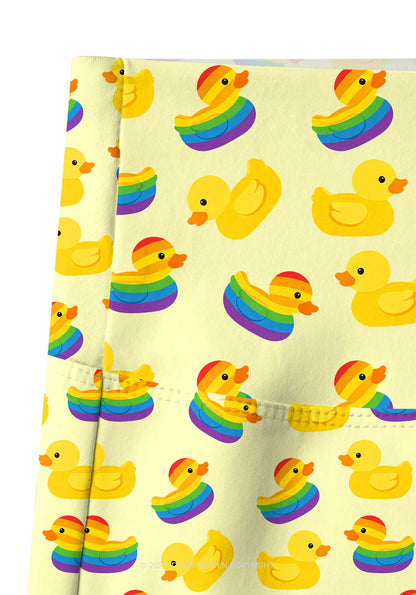 Rainbow Ducks Pride Y2K Print Gym Shorts Cherrykitten