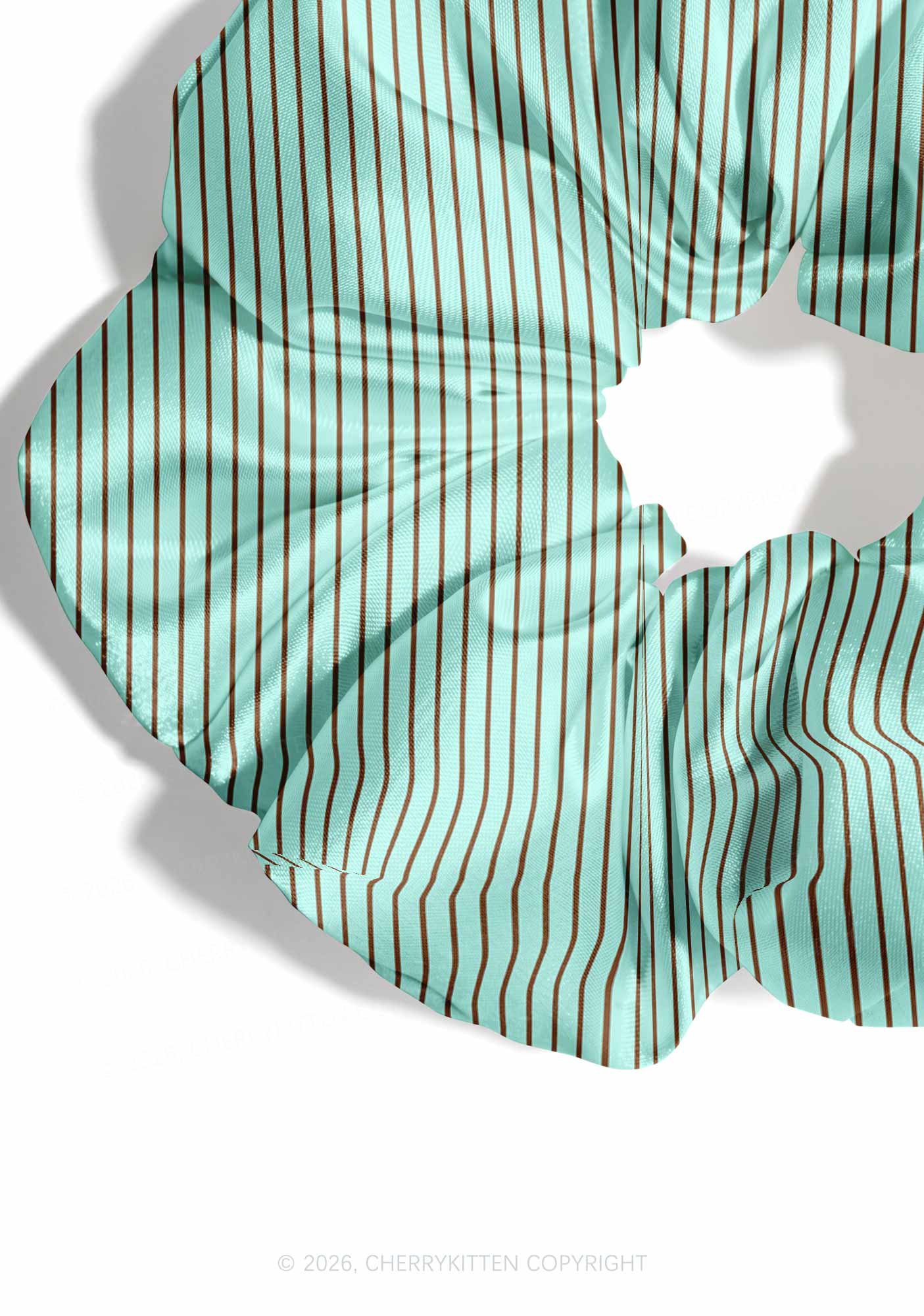 Mint Brown Stripes Y2K Hair Scrunchie Cherrykitten