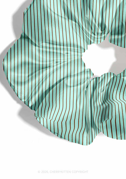 Mint Brown Stripes Y2K Hair Scrunchie Cherrykitten
