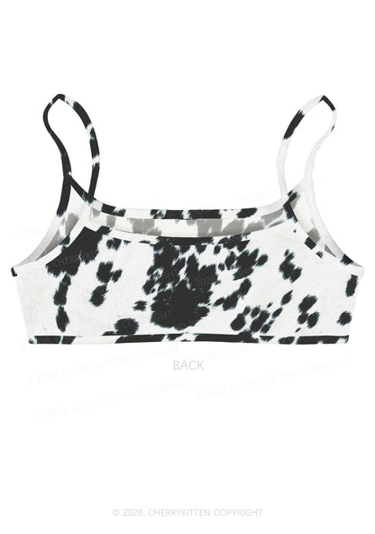 Black And White Cow Dots Y2K Print Super Crop Cami Cherrykitten