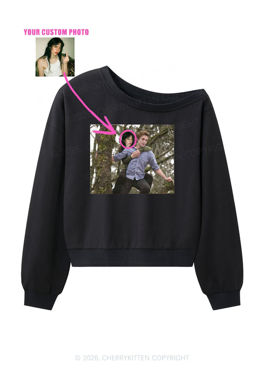 Custom Face Y2K Off Shoulder Sweatshirts Cherrykitten