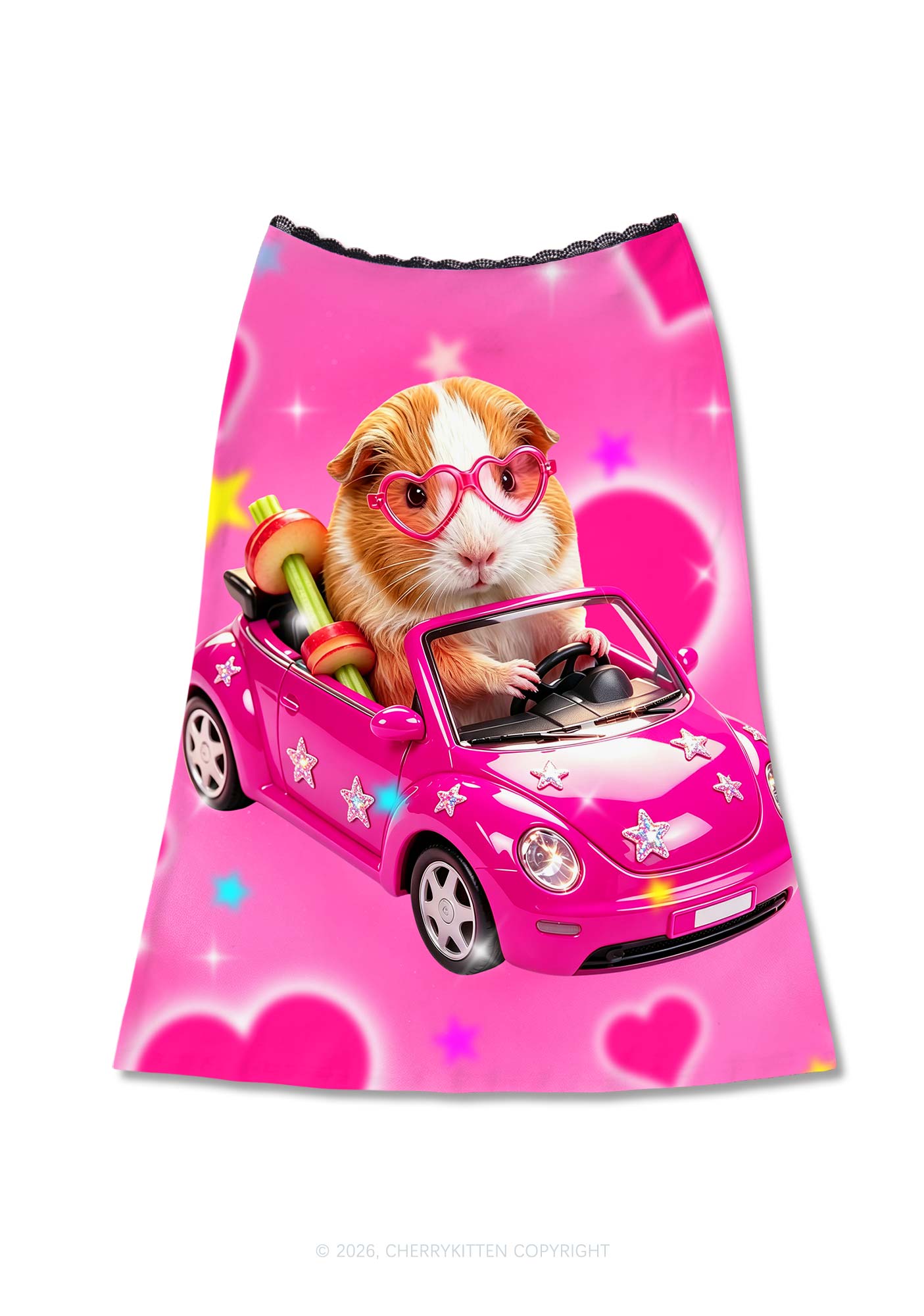 Pink Car Guinea Pig Y2K Print Midi Skirt Cherrykitten