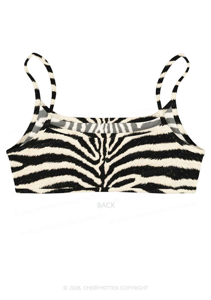 Black And White Zebra Striped Y2K Print Super Crop Cami Cherrykitten