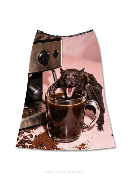 Halloween Bat Coffee Y2K Print Midi Skirt Cherrykitten