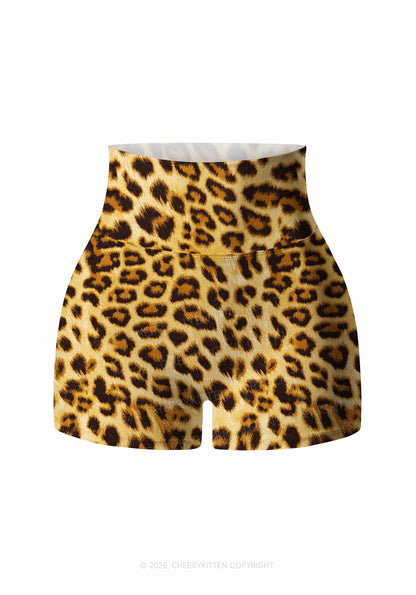 Cxxt Leopard Y2K Print Gym Shorts Cherrykitten