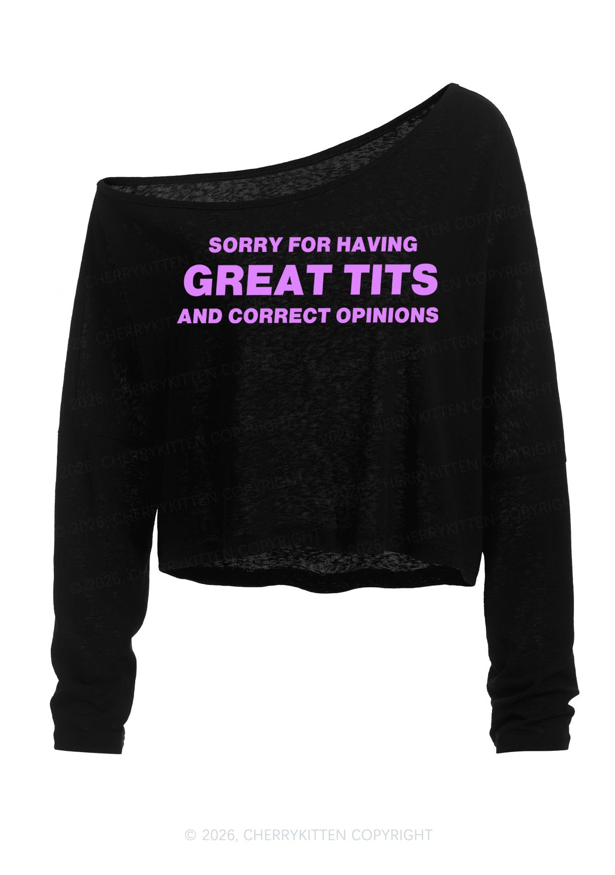 Sorry For Having Correct Opinions Y2K Off Shoulder Long Sleeve Crop Top Cherrykitten