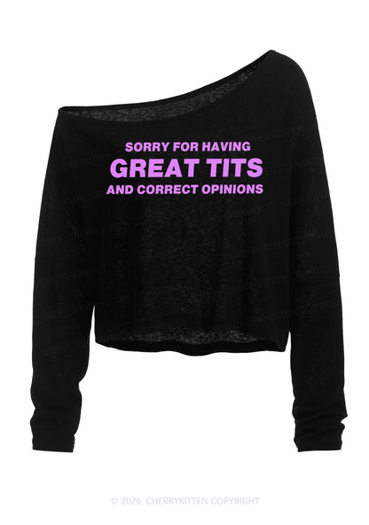 Sorry For Having Correct Opinions Y2K Off Shoulder Long Sleeve Crop Top Cherrykitten