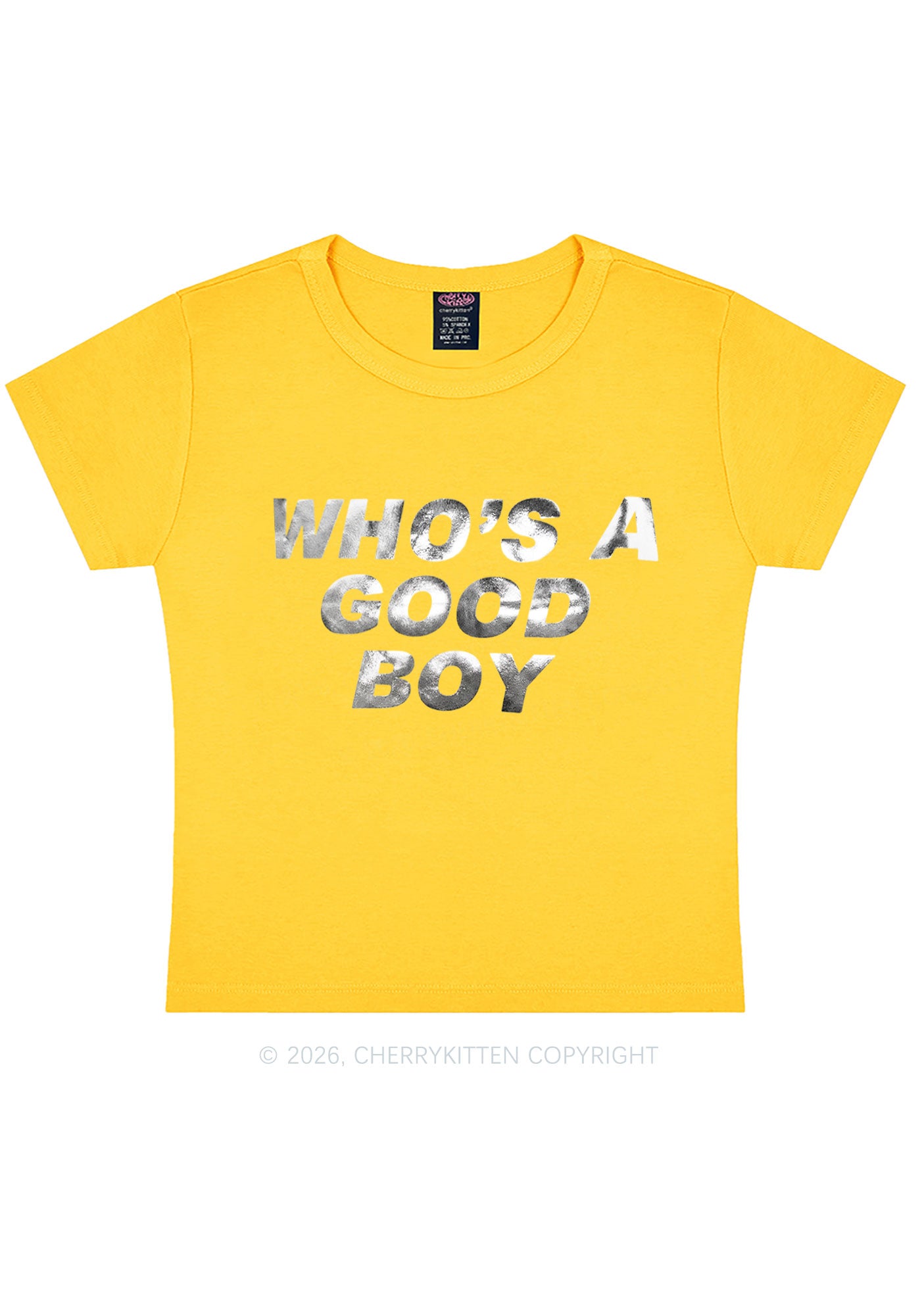 Whos A Good Boy Silver Foil Printed Y2K Baby Tee Cherrykitten