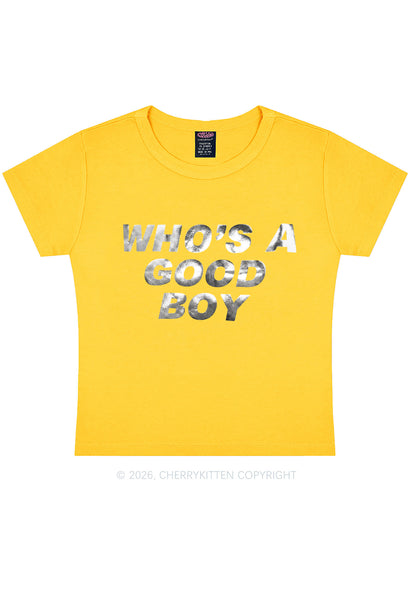 Whos A Good Boy Silver Foil Printed Y2K Baby Tee Cherrykitten