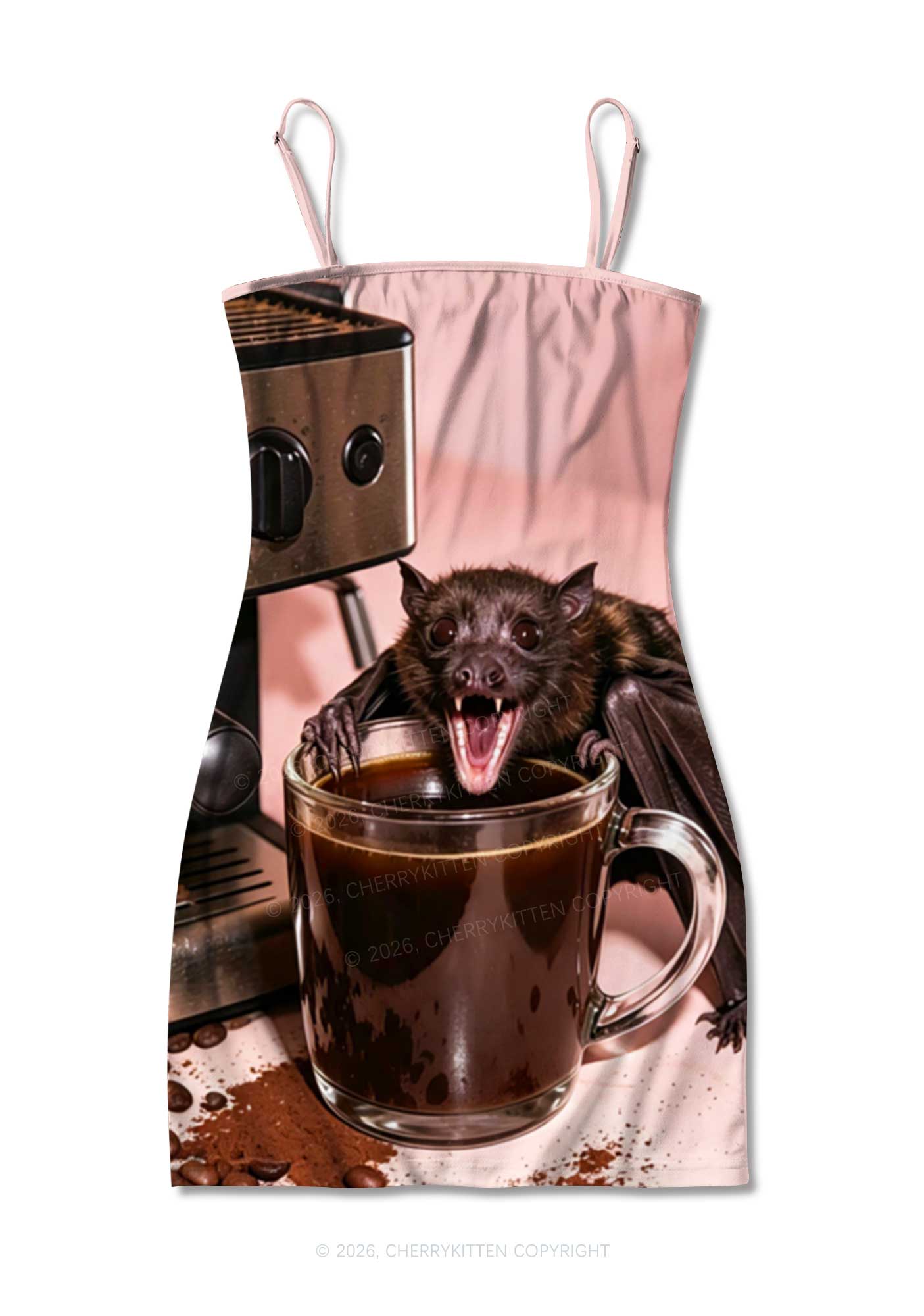 Halloween Bat Coffee Y2K Print Slip Dress Cherrykitten