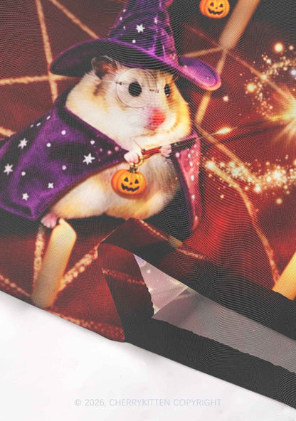 Halloween Wizard Hamster Y2K Mesh Crop Top Cherrykitten