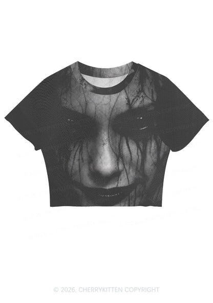 Halloween Black Tears Woman Y2K Mesh Crop Top Cherrykitten