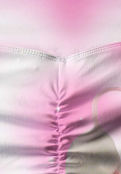 Pink Sweet Rats Valentine's Day Y2K Print Gym Shorts Cherrykitten
