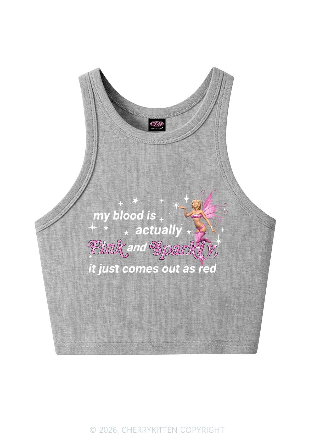 My Blood Is Pink And Sparkly Y2K Crop Tank Top Cherrykitten