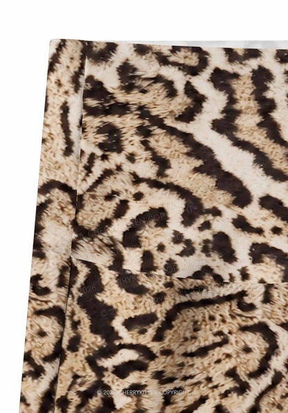 Brown Black Leopard Y2K Print Gym Shorts Cherrykitten