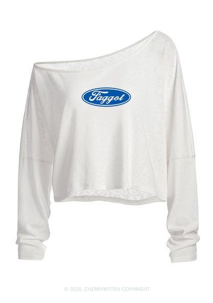 Faggot Pride Y2K Off Shoulder Long Sleeve Crop Top Cherrykitten