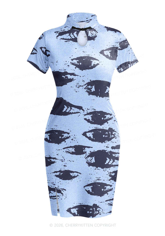 Eyes In The Blue Y2K Cheongsam Mini Dress Cherrykitten