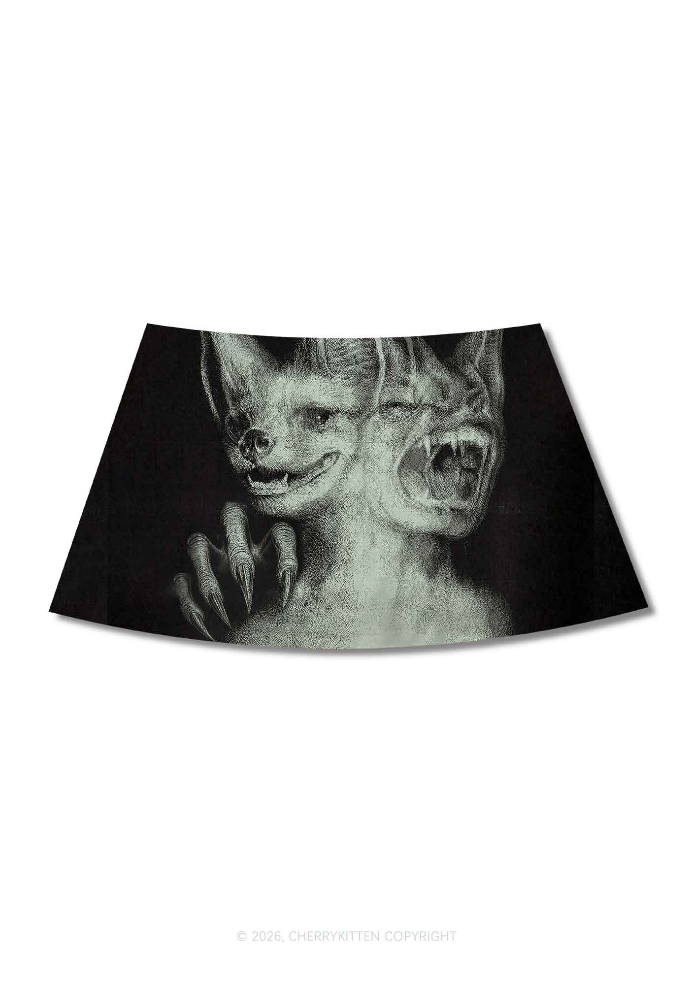 Halloween Two Head Monster Y2K Print Mini Skirt Cherrykitten