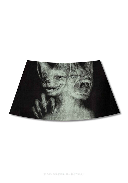 Halloween Two Head Monster Y2K Print Mini Skirt Cherrykitten